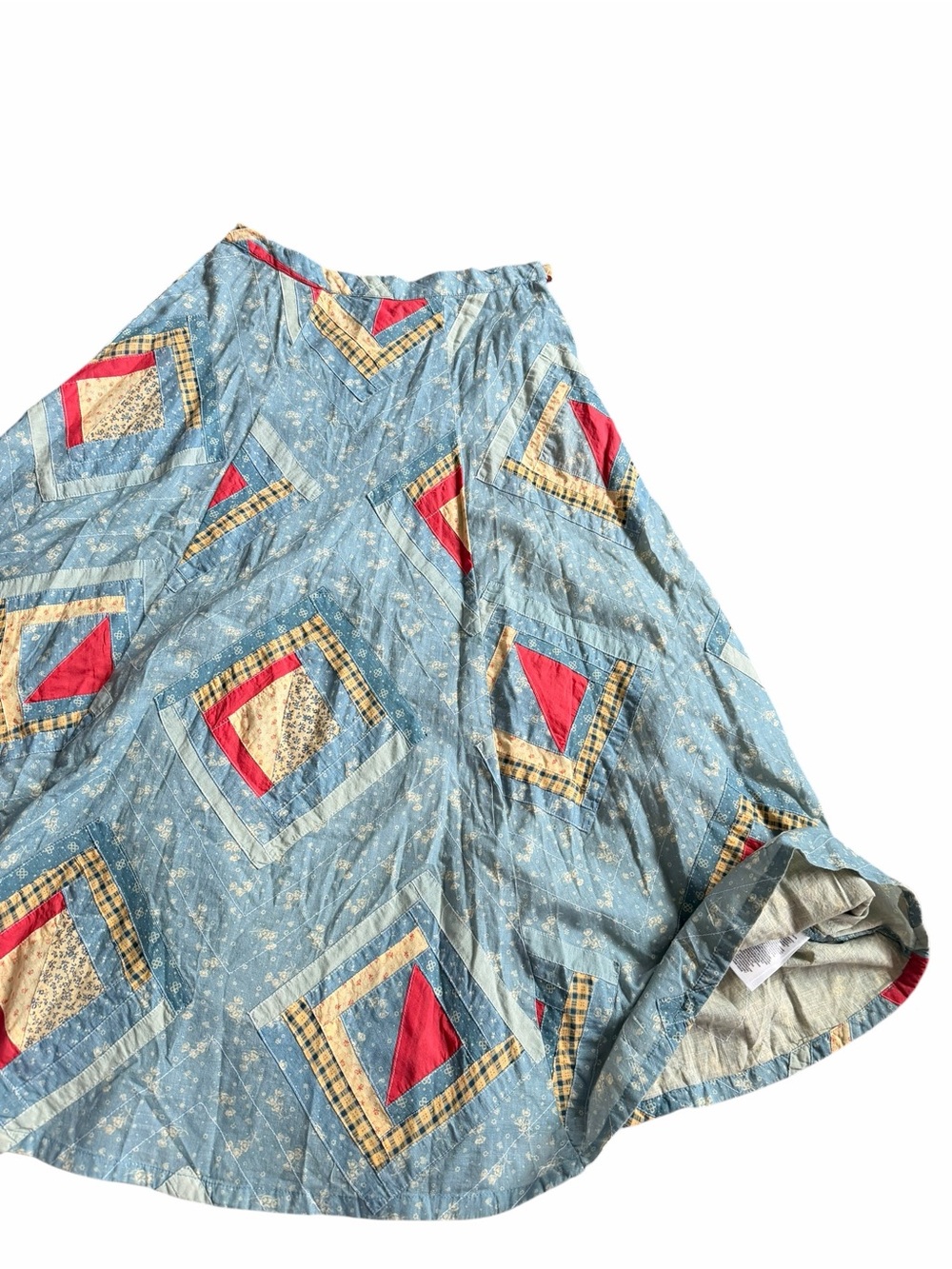 NWT rare Vtg Polo Ralph Lauren Light Blue Patchwork A-Line folk quilt Midi Skirt - Picture 5 of 6